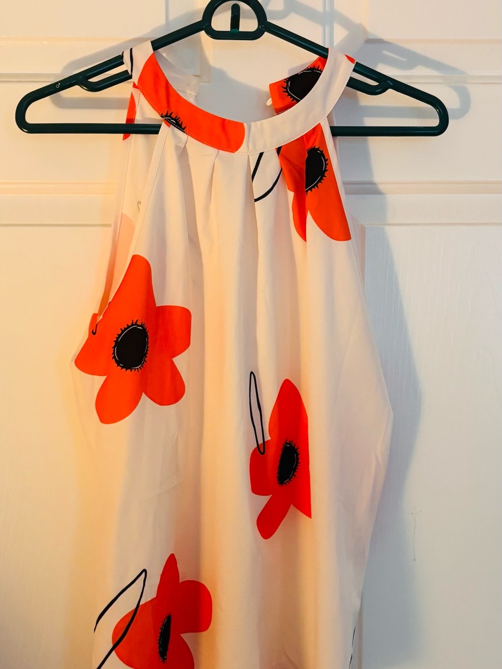 White Halter Dress with Bold Red Floral Print